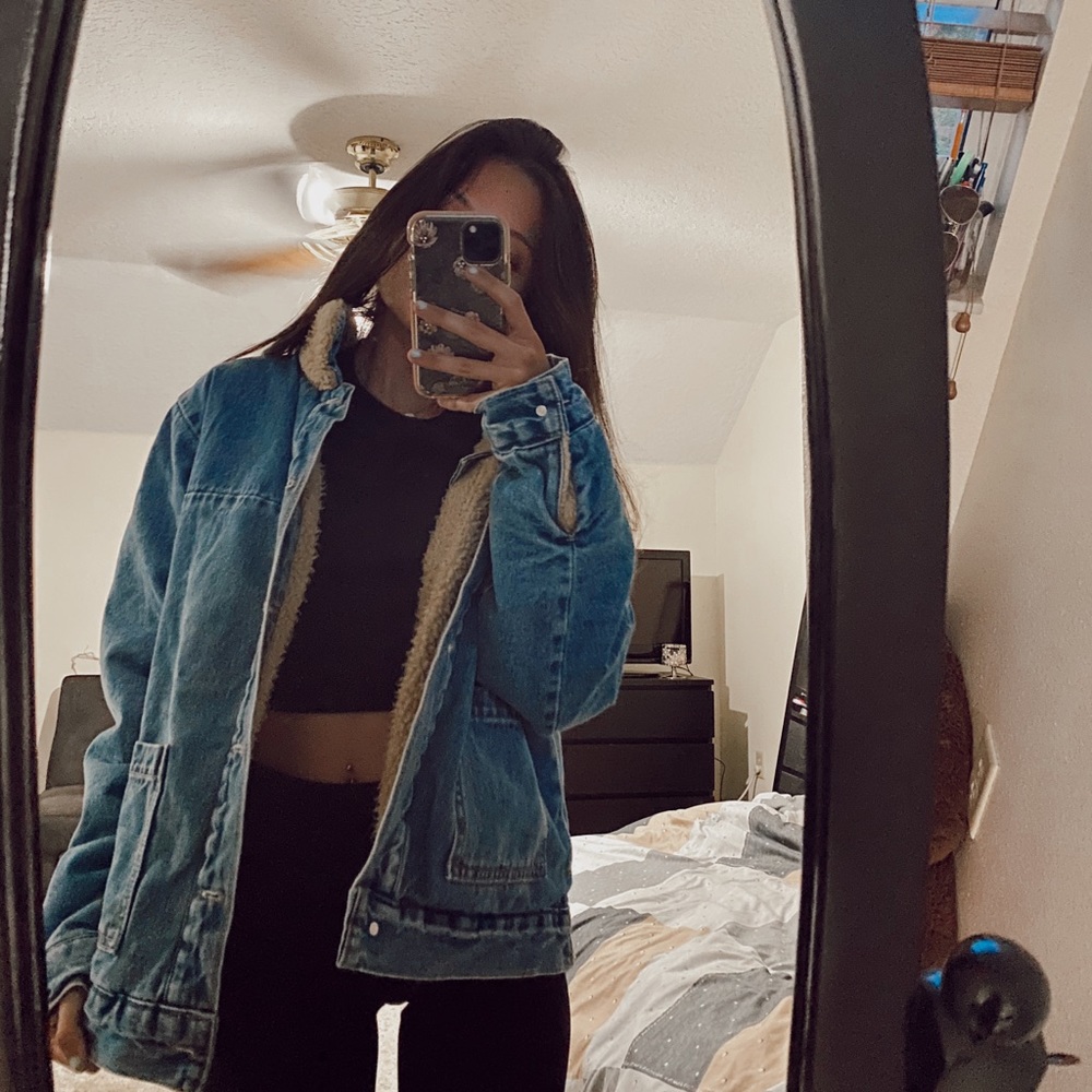 Oversized fur-lined jean jacket
